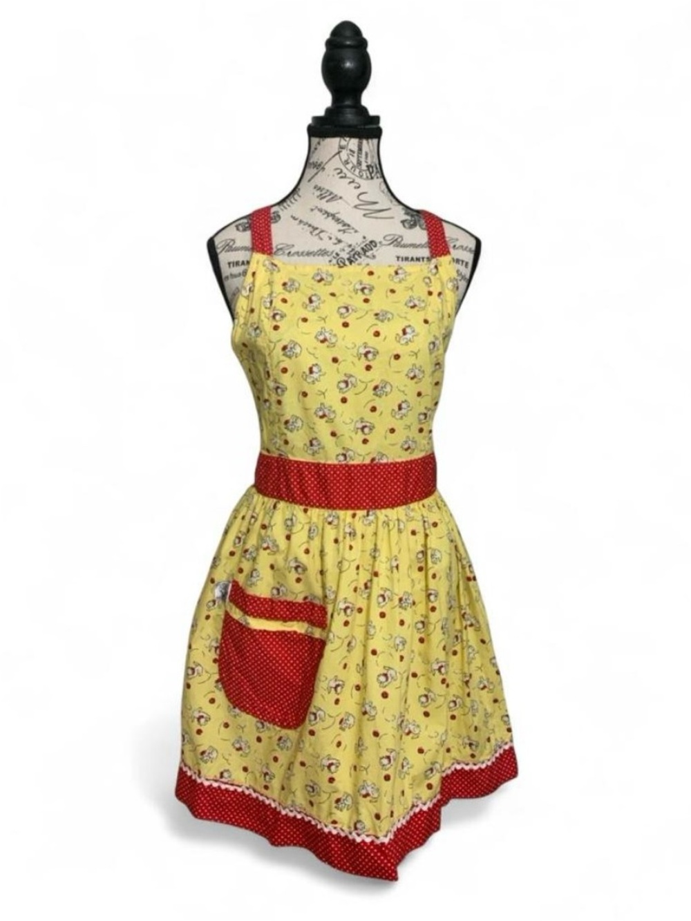 Boojiboo Yellow and Red Cat Print Apron Cottagecore Coquette